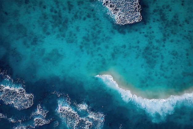 Praia e ondas de cima Vista aérea de um oceano azul Vista superior do drone