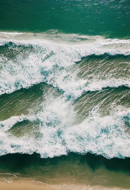 Praia e ondas de cima Vista aérea de um oceano azul Vista superior do drone