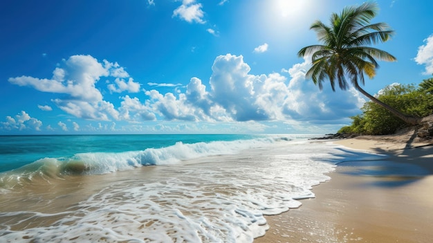 praia e palmeira no mar com fundo de céu agradável