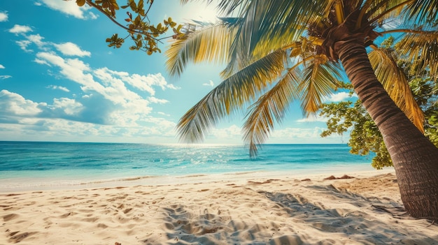 praia e palmeira no mar com fundo de céu agradável