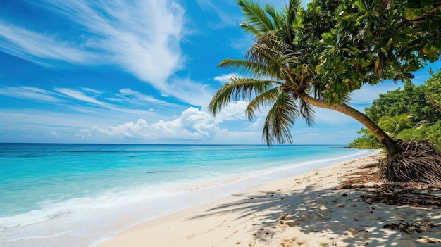 praia e palmeira no mar com fundo de céu bonito