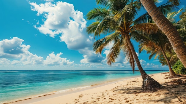 praia e palmeira no mar com um belo céu de fundo