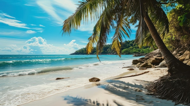 praia e palmeira no mar com um belo céu de fundo