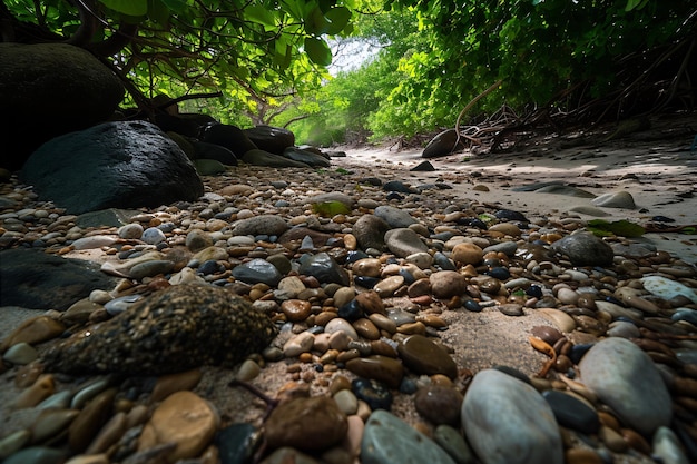 Foto praia isolada no fim de uma área arborizada