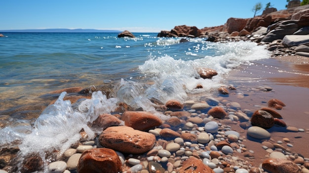 Praia pedregosa HD 8K papel de parede Banco de Imagem Fotográfica