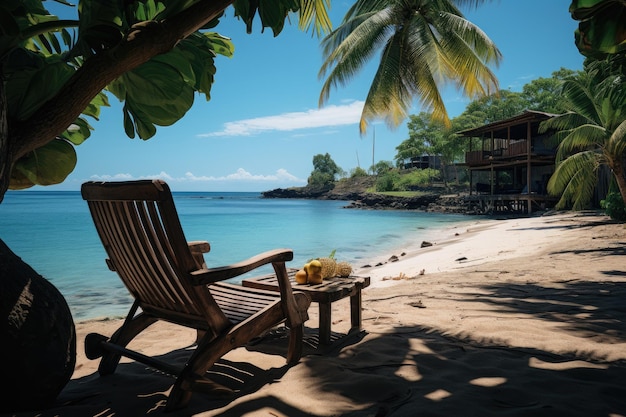 Praia Serenity Descanso sob palmeira com água de coco generativa IA