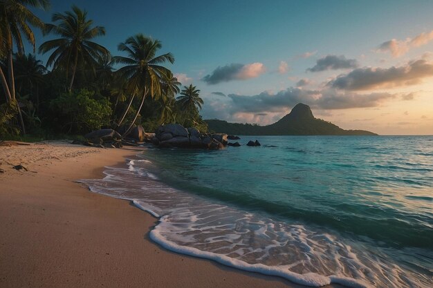 Foto praia tropical ao anoitecer sem presença humana