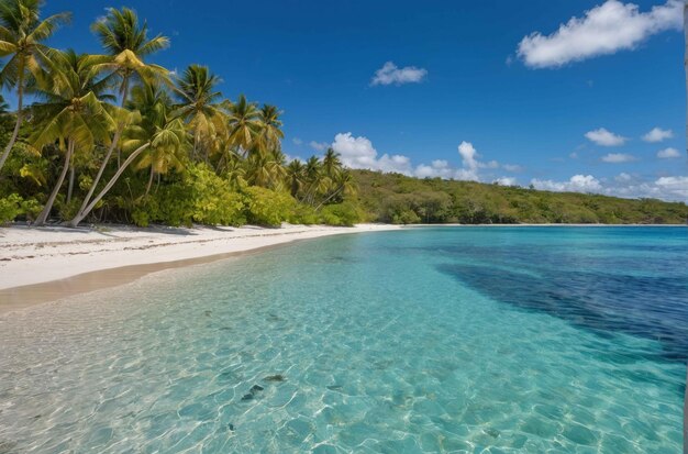 Praia tropical com águas claras e turquesa