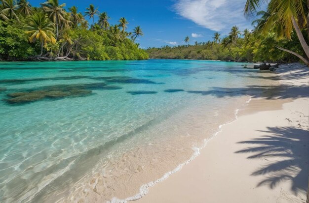 Praia tropical com águas claras e turquesa