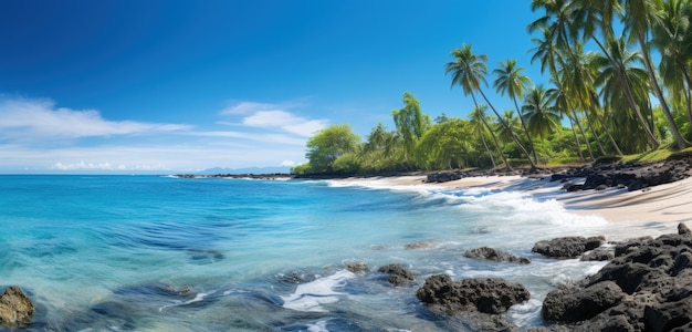 Praia tropical com fundo de palmeiras IA generativa