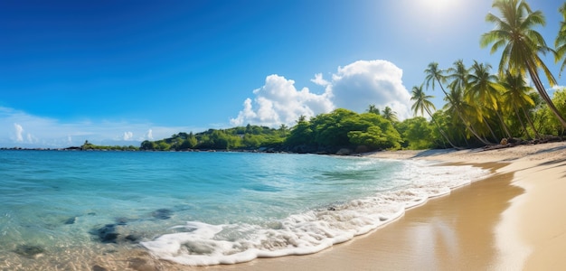 Praia tropical com fundo de palmeiras IA generativa