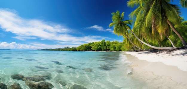 Praia tropical com fundo de palmeiras IA generativa