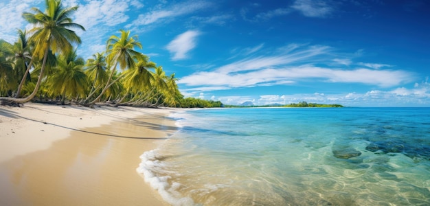 Praia tropical com fundo de palmeiras IA generativa