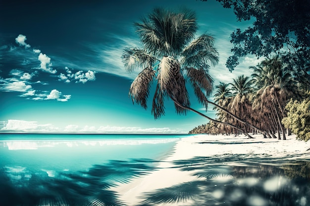 Praia tropical com palmeiras Ilustração generativa de IA