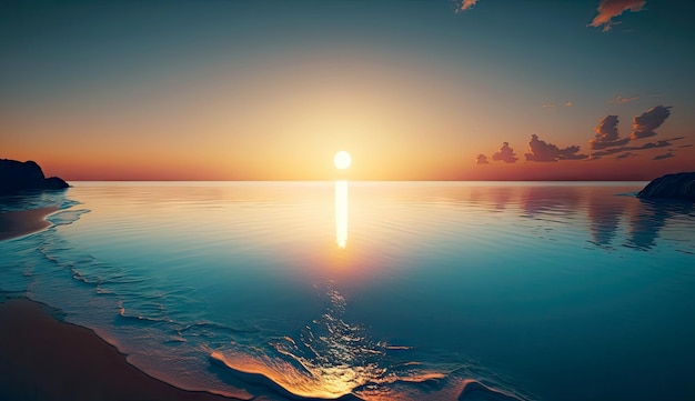 Praia tropical de férias de verão com céu azul e mar para relaxar praia panorâmica Generative AI