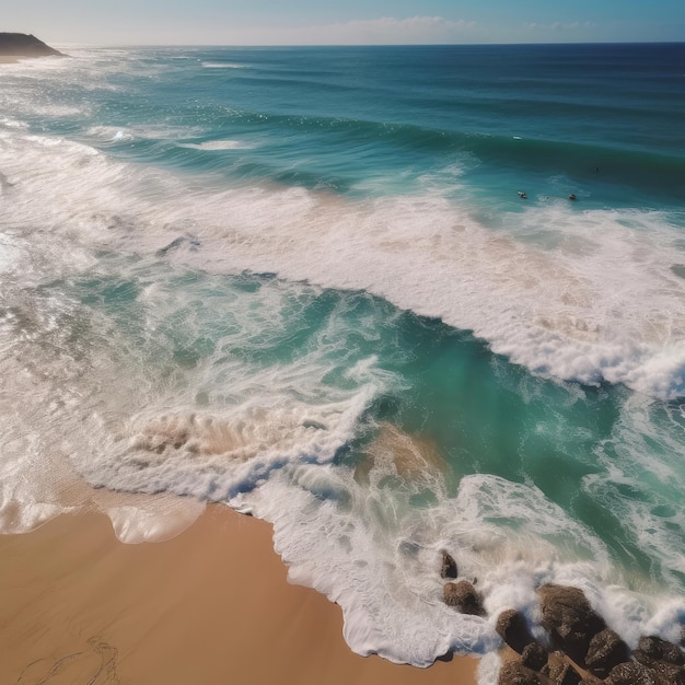 Praia tropical do mar e ondas do mar capturadas por drone