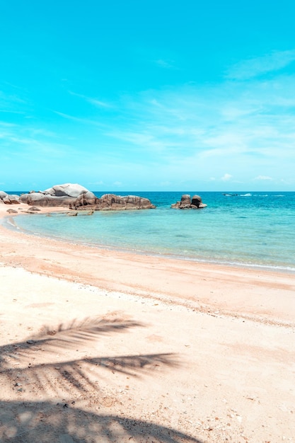 Praia tropical e mar azul no verão