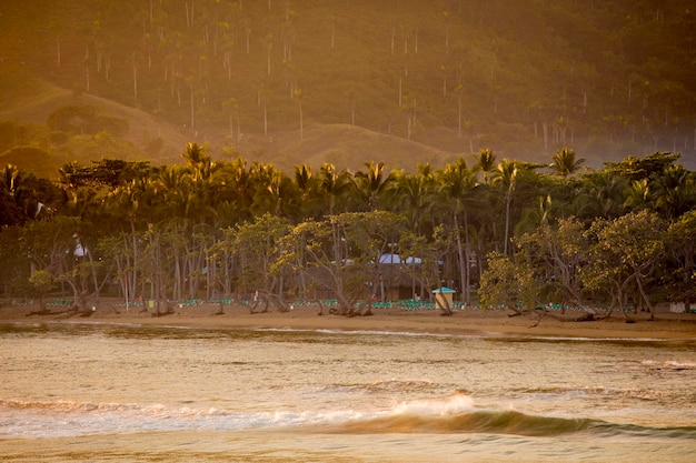 Praia tropical na República Dominicana ao amanhecer