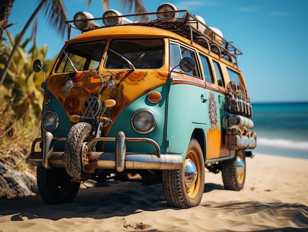 Foto praia vintage tuk tuk ao longo da costa