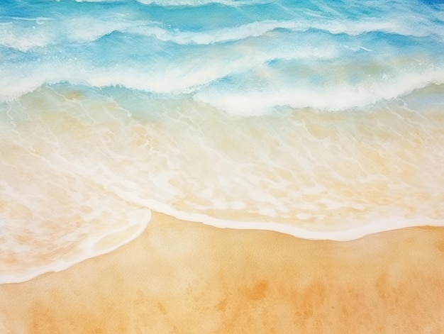 Praiada de aquarela com ondas do mar Aquarela Férias de maré do oceano Fundo com ondas do mar Desenho Ilustração de IA generativa