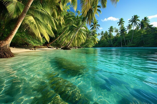 Praias e coqueiros numa ilha tropical