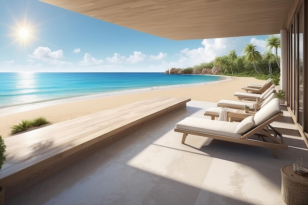 Praias ensolaradas brilhantes com terraços de sol brilhante para utilização como local para colocar ou anunciar mercadorias
