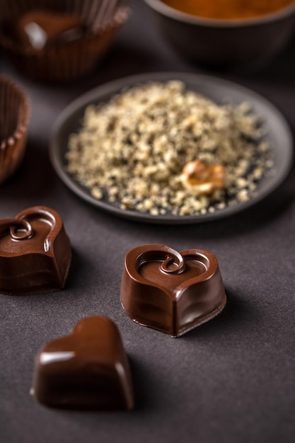 Praliné de chocolate em forma de coração