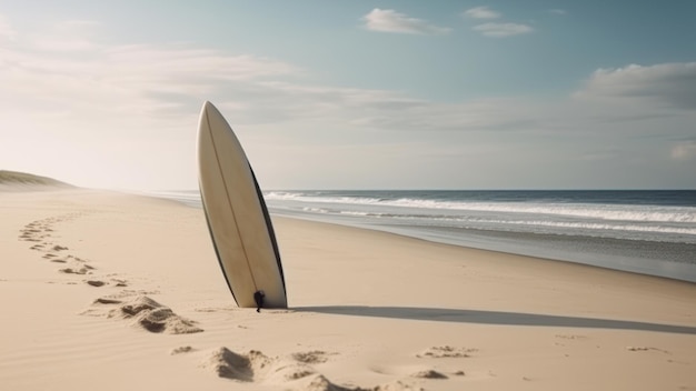 Prancha de surf em uma praia selvagem vazia generativa ai