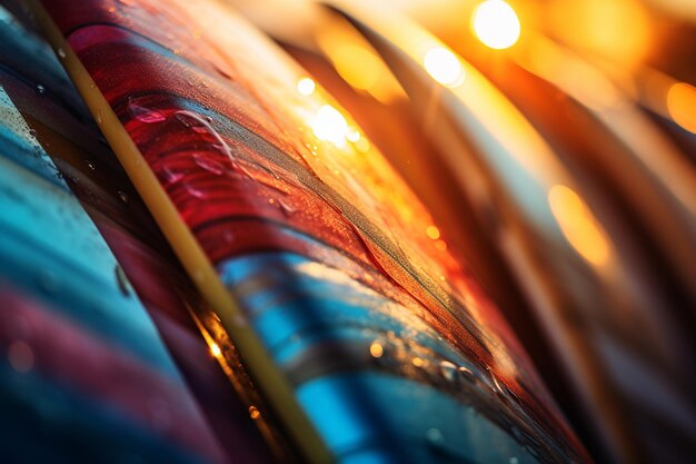 Pranchas de surf coloridas em ondas close-up