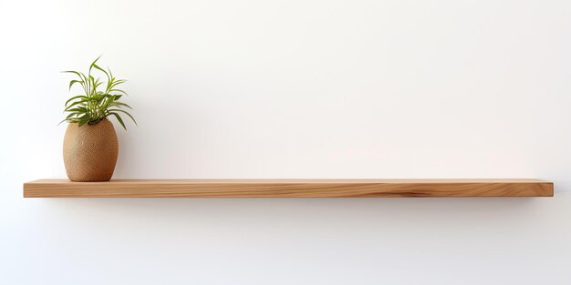 prateleira de madeira isolada em parede branca com espaço para exposição de produtos