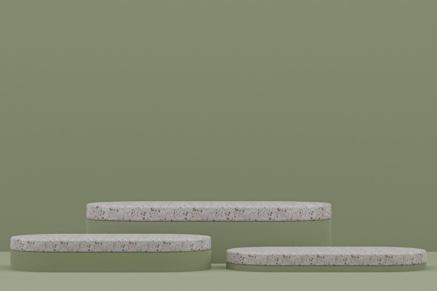 Prateleira de mármore do pódio ou estilo mínimo de suporte de produto vazio sobre fundo verde para apresentação de produtos cosméticos.