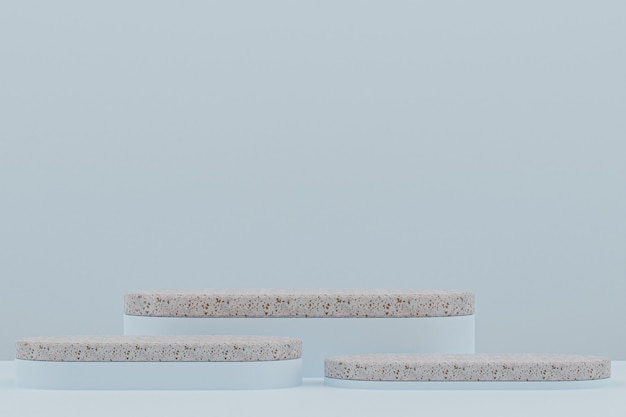 Prateleira de pódio em mármore ou Estante de produto vazio em estilo mínimo em azul claro para apresentação de produtos cosméticos.