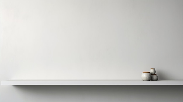 prateleira vazia branca em uma parede cinza clara para fotografia e apresentação de produtos