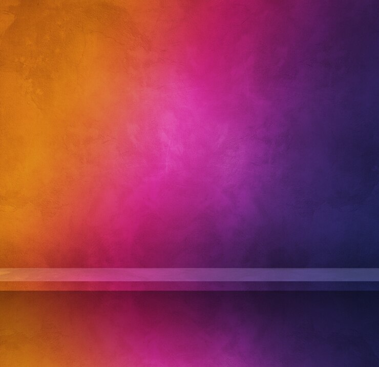 Foto prateleira vazia em uma parede colorida. cena do modelo de plano de fundo. banner quadrado