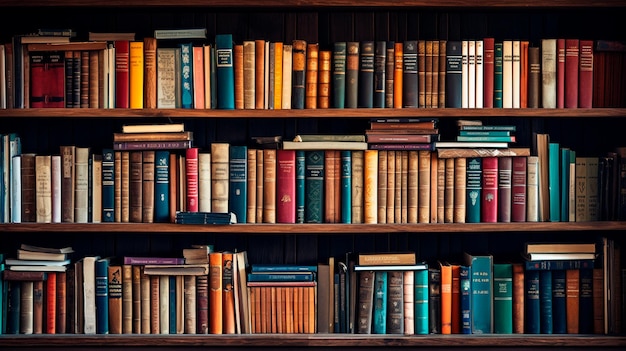 Foto prateleiras da biblioteca com livros