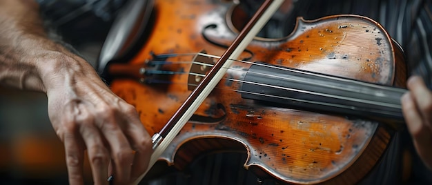 Foto prática de violino focada dedicamento ao conceito de artesanato música prática de violinista dedicamento à artesanato