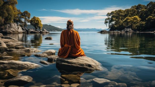 Prática meditativa de serenidade tranquila em um cenário bonito e pacífico