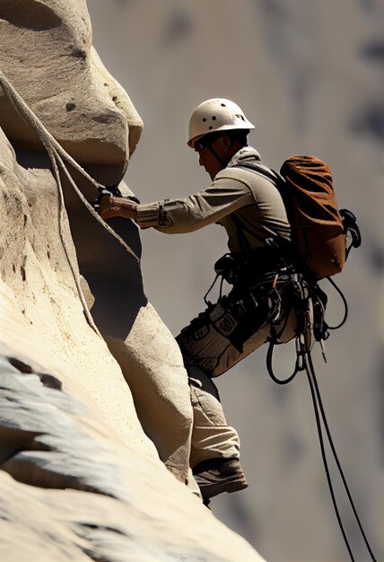 Praticando escalada em uma grande parede vertical Generative AI