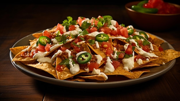 prato araffy de nachos com creme azedo e tomates generativo ai