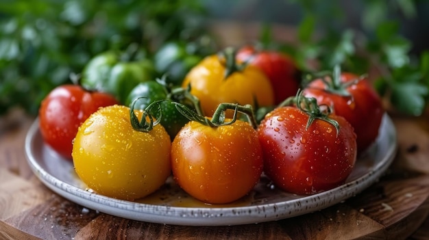 Prato branco coberto de tomates