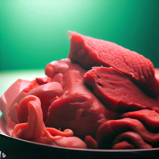 Foto prato cheio de carne fresca e pronta para cozinhar estacas de evento eid e fatias saudáveis