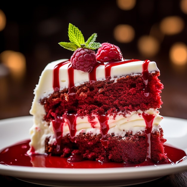 Prato com uma fatia de bolo de chocolate caseiro saboroso na mesa