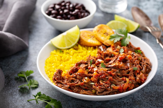 Foto prato de bife de flanco ropa vieja com arroz