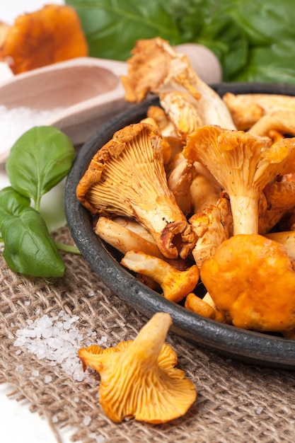 Prato de chanterelle de cogumelos