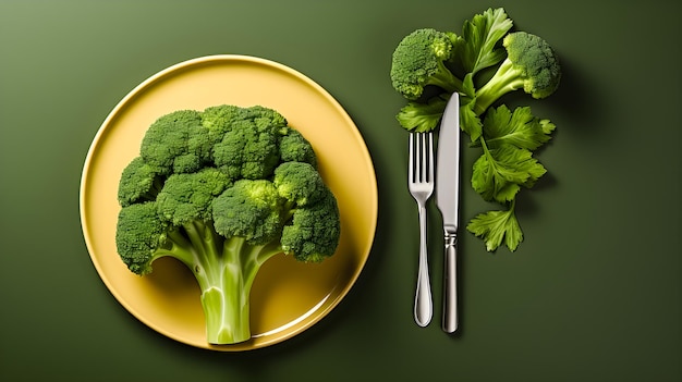 Prato de comida saudável com brócolis Conceito de dieta nutricional Comida vegana saudável e vegetais Dia mundial do vegano Generativo ai