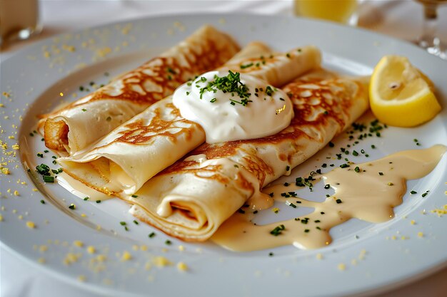 Prato de crepes preparado com iogurte