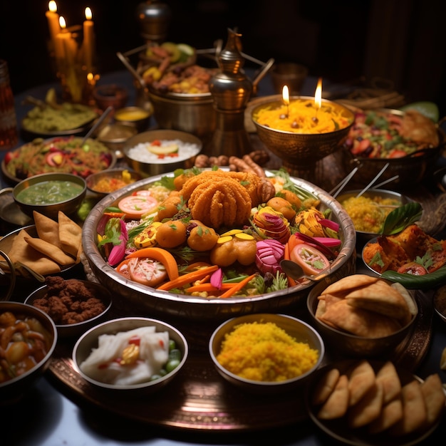 Foto prato de diwali com carnes doces