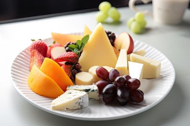 Foto prato de frutas frescas e queijos o melhor aperitivo criado com ai generativa
