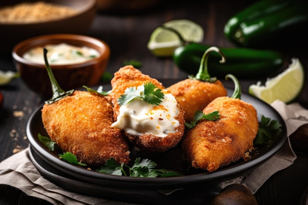 Prato de jalapeno poppers com cream cheese e especiarias criados com ai generativo