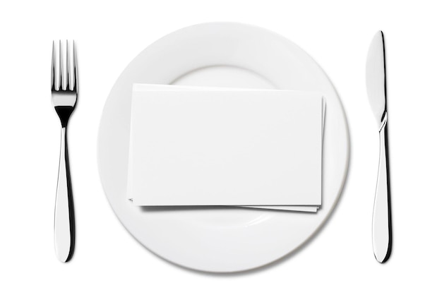 Prato de jantar com cartão em branco